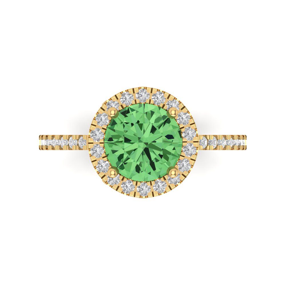1.8 cttw Zirconia Simulated Green Diamond Hidden Halo Engagement Ring - Solid Gold (VVS1, Round Cut,7.5mm)