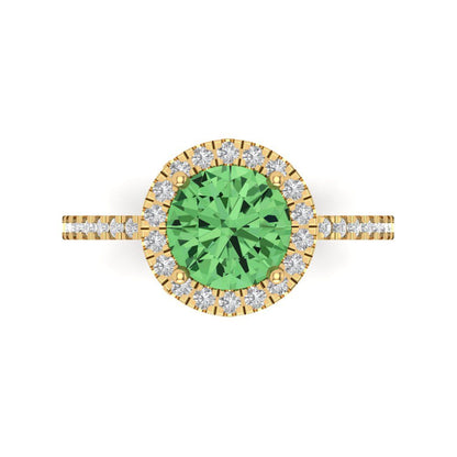 1.8 cttw Zirconia Simulated Green Diamond Hidden Halo Engagement Ring - Solid Gold (VVS1, Round Cut,7.5mm)