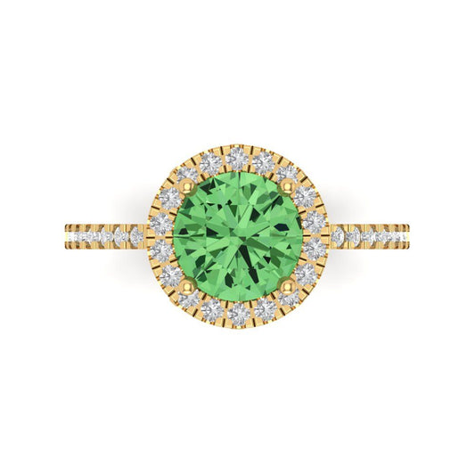 1.8 cttw Zirconia Simulated Green Diamond Hidden Halo Engagement Ring - Solid Yellow Gold (VVS1, Round Cut,7.5mm)