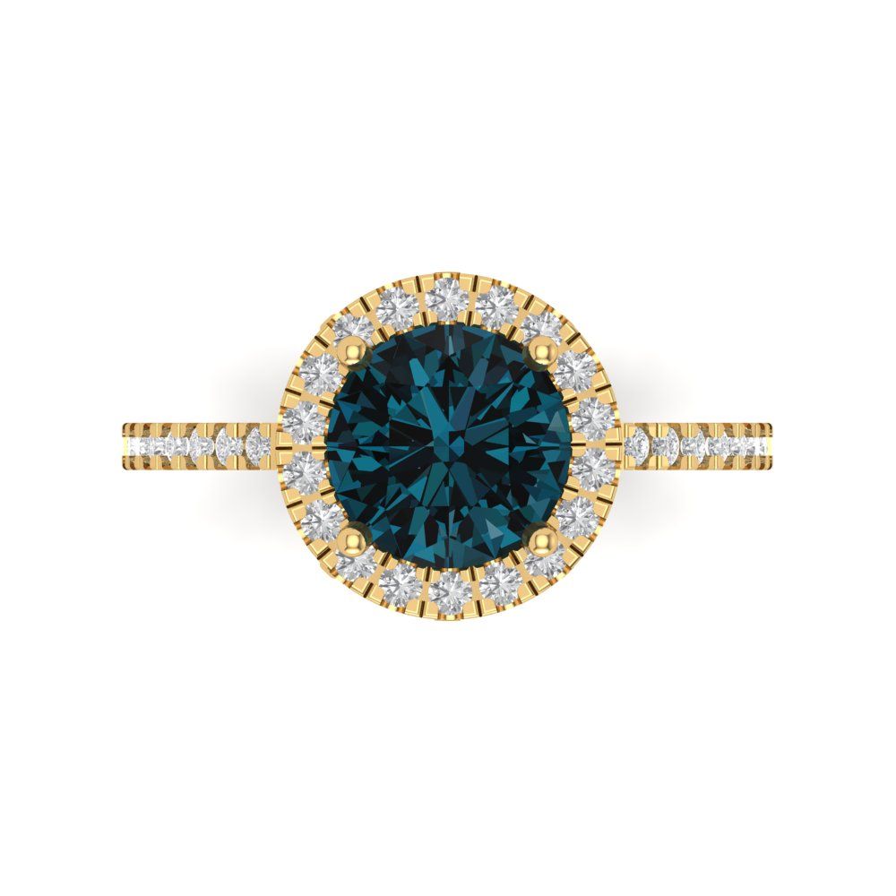 1.8 cttw Natural London Blue Topaz Hidden Halo Engagement Ring - Solid Gold (Round Cut,7.5mm)