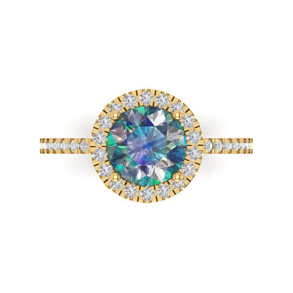 1.8 cttw Blue Moissanite Hidden Halo Engagement Ring - Solid Gold (Round Cut,7.5mm)