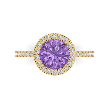 1.8 cttw Simulated Alexandrite Hidden Halo Engagement Ring - Solid Gold (Round Cut,7.5mm)