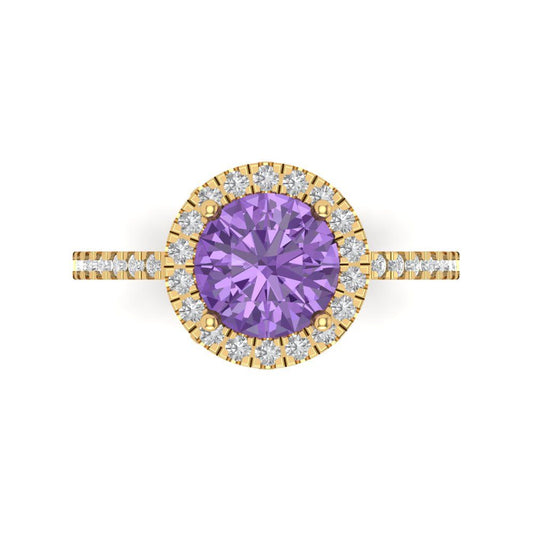 1.8 cttw Simulated Alexandrite Hidden Halo Engagement Ring - Solid Yellow Gold (VVS1, Round Cut,7.5mm)