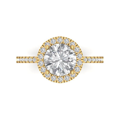 1.8 cttw White Sapphire Hidden Halo Engagement Ring - Solid Gold (Round Cut,7.5mm)