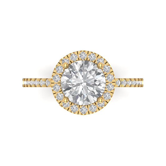 1.8 cttw White Sapphire Hidden Halo Engagement Ring - Solid Yellow Gold (VVS1, Round Cut,7.5mm)