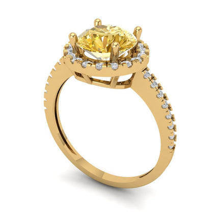 1.8 cttw Natural Citrine Hidden Halo Engagement Ring - Solid Gold (Round Cut,7.5mm)