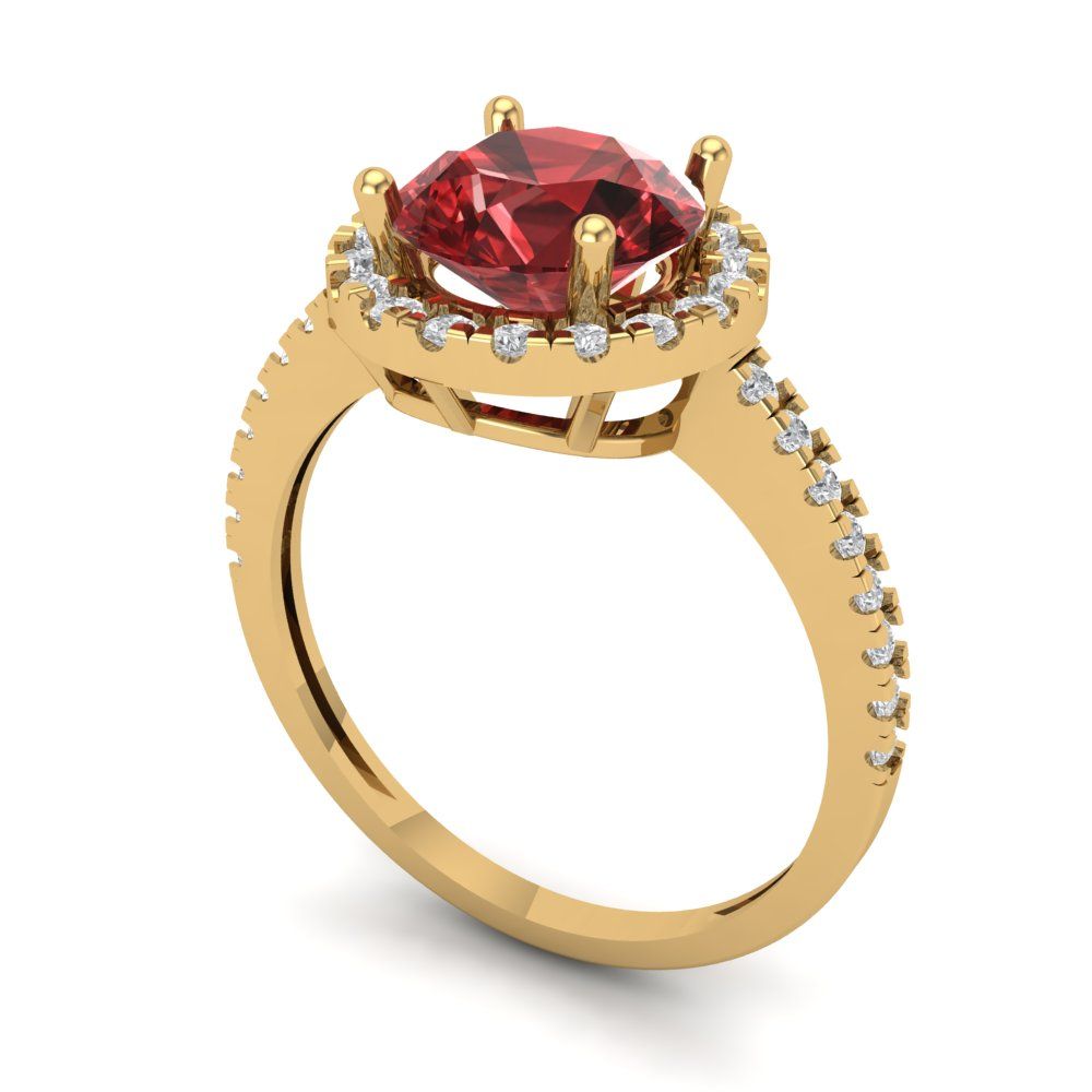 1.8 cttw Natural Garnet Hidden Halo Engagement Ring - Solid Gold (Round Cut,7.5mm)