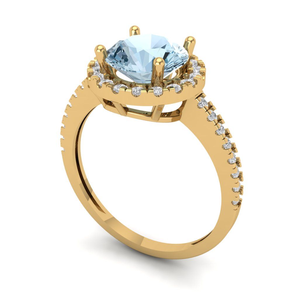 1.8 cttw Natural Sky Blue Topaz Hidden Halo Engagement Ring - Solid Gold (Round Cut,7.5mm)
