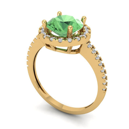 1.8 cttw Zirconia Simulated Green Diamond Hidden Halo Engagement Ring - Solid Gold (VVS1, Round Cut,7.5mm)