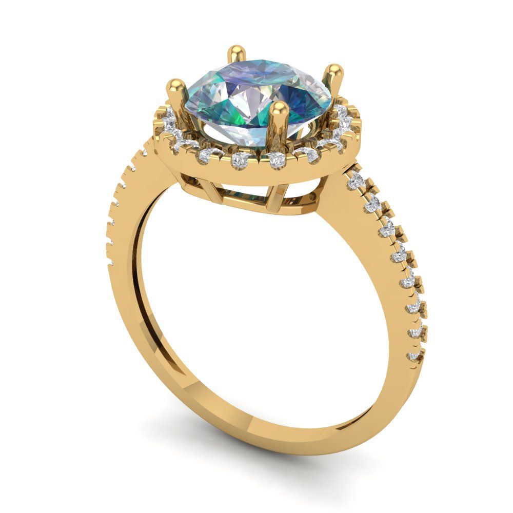 1.8 cttw Blue Moissanite Hidden Halo Engagement Ring - Solid Gold (Round Cut,7.5mm)