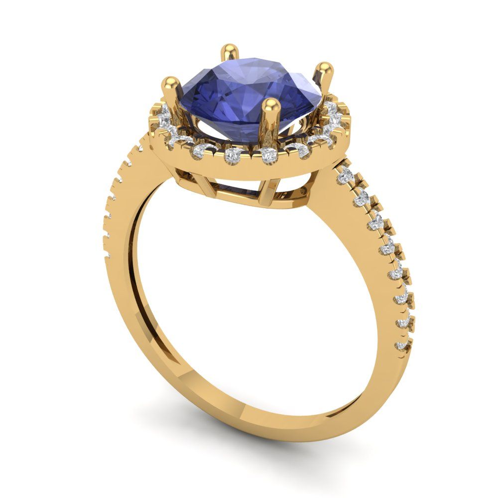 1.8 cttw Simulated Tanzanite Hidden Halo Engagement Ring - Solid Gold (Round Cut,7.5mm)