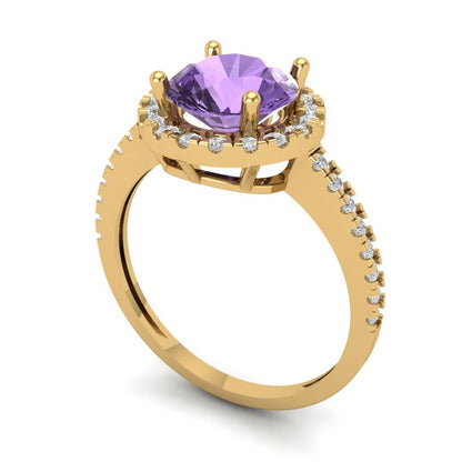 1.8 cttw Simulated Alexandrite Hidden Halo Engagement Ring - Solid Gold (Round Cut,7.5mm)