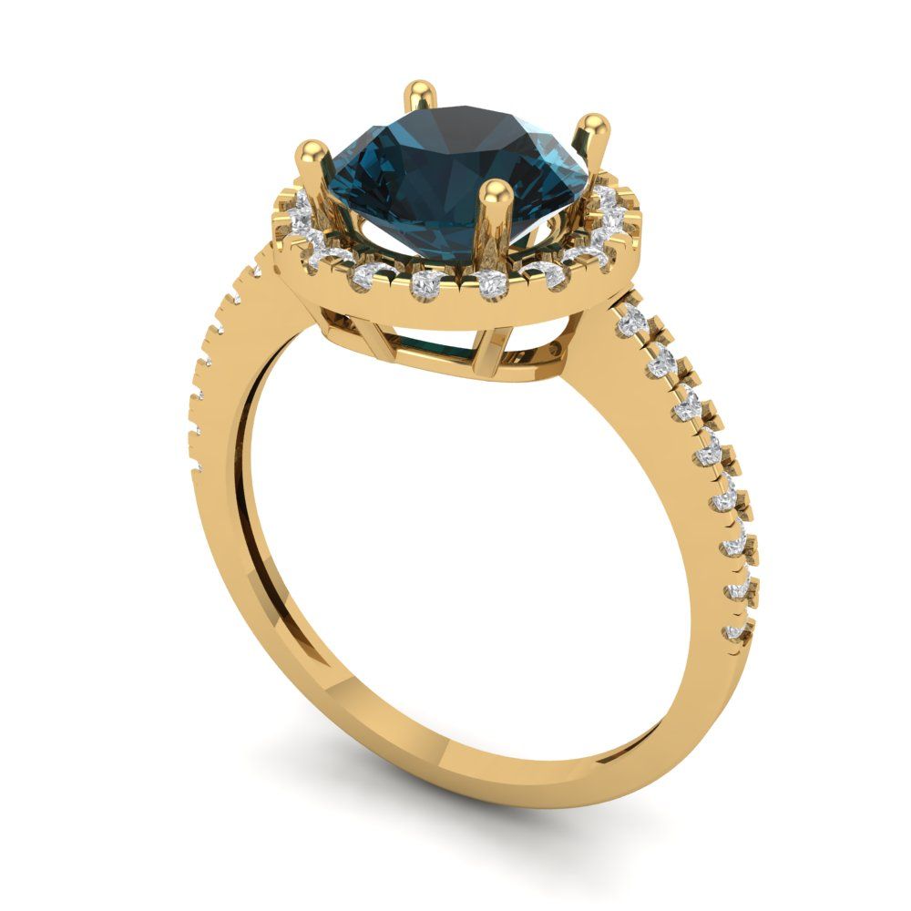 1.8 cttw Natural London Blue Topaz Hidden Halo Engagement Ring - Solid Gold (Round Cut,7.5mm)