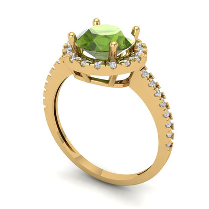 1.8 cttw Natural Peridot Hidden Halo Engagement Ring - Solid Gold (Round Cut,7.5mm)