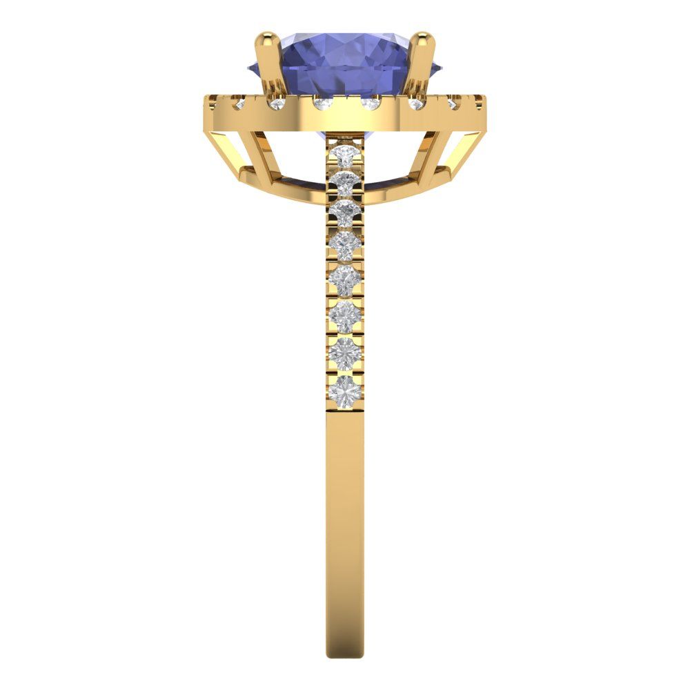 1.8 cttw Simulated Tanzanite Hidden Halo Engagement Ring - Solid Gold (Round Cut,7.5mm)