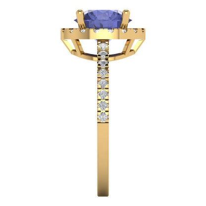 1.8 cttw Simulated Tanzanite Hidden Halo Engagement Ring - Solid Gold (Round Cut,7.5mm)