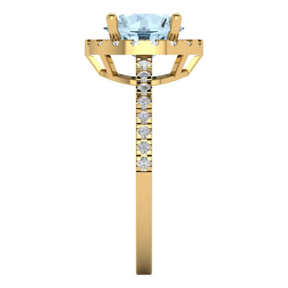 1.8 cttw Natural Swiss Blue Topaz Hidden Halo Engagement Ring - Solid Gold (Round Cut,7.5mm)
