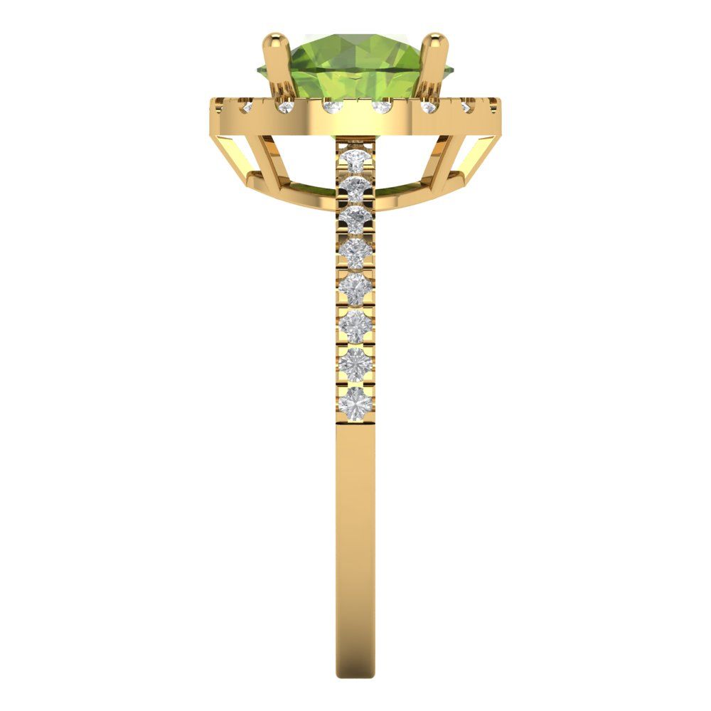 1.8 cttw Natural Peridot Hidden Halo Engagement Ring - Solid Gold (Round Cut,7.5mm)