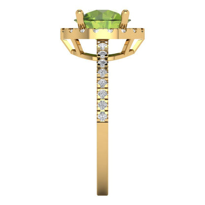 1.8 cttw Natural Peridot Hidden Halo Engagement Ring - Solid Gold (Round Cut,7.5mm)