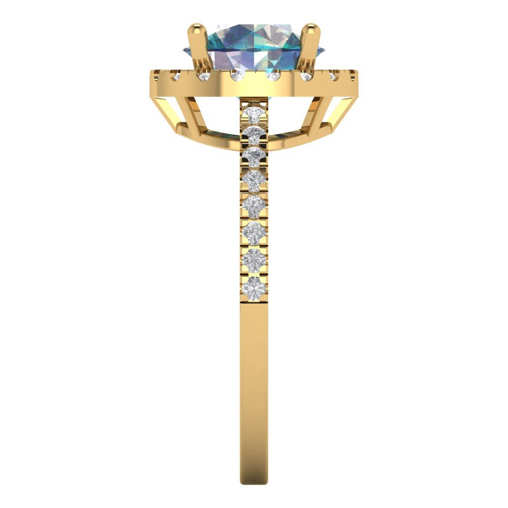 1.8 cttw Blue Moissanite Hidden Halo Engagement Ring - Solid Gold (Round Cut,7.5mm)