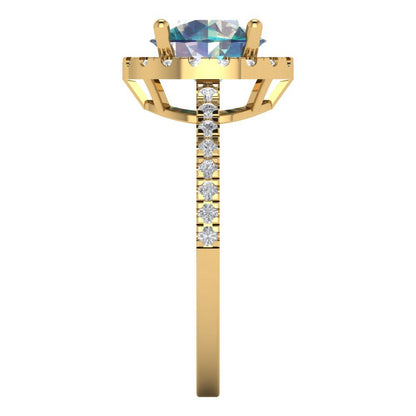 1.8 cttw Blue Moissanite Hidden Halo Engagement Ring - Solid Gold (Round Cut,7.5mm)