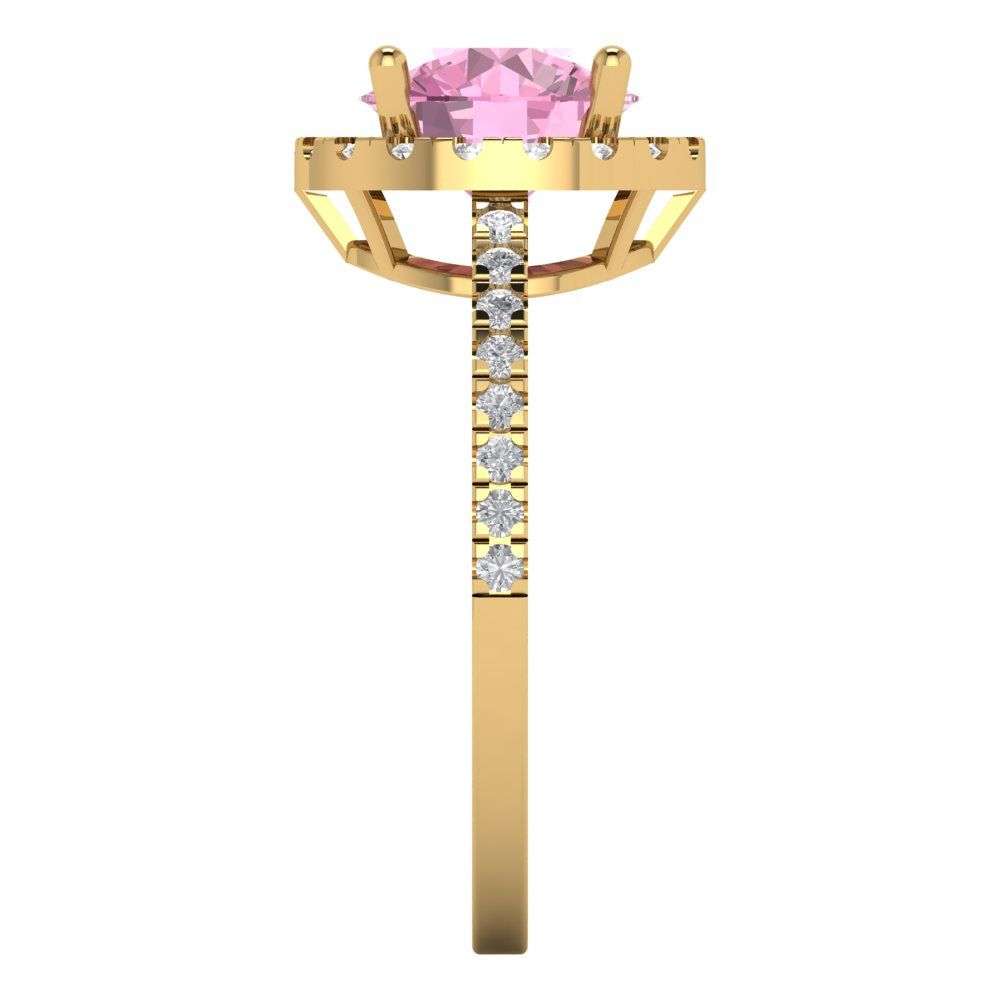 1.8 cttw Zirconia Simulated Pink Diamond Hidden Halo Engagement Ring - Solid Gold (VVS1, Round Cut,7.5mm)
