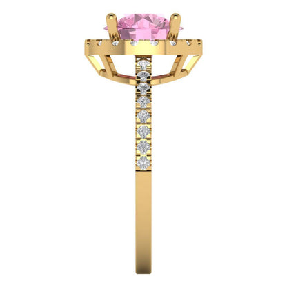 1.8 cttw Zirconia Simulated Pink Diamond Hidden Halo Engagement Ring - Solid Gold (VVS1, Round Cut,7.5mm)