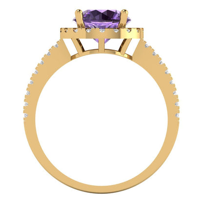 1.8 cttw Simulated Alexandrite Hidden Halo Engagement Ring - Solid Gold (Round Cut,7.5mm)