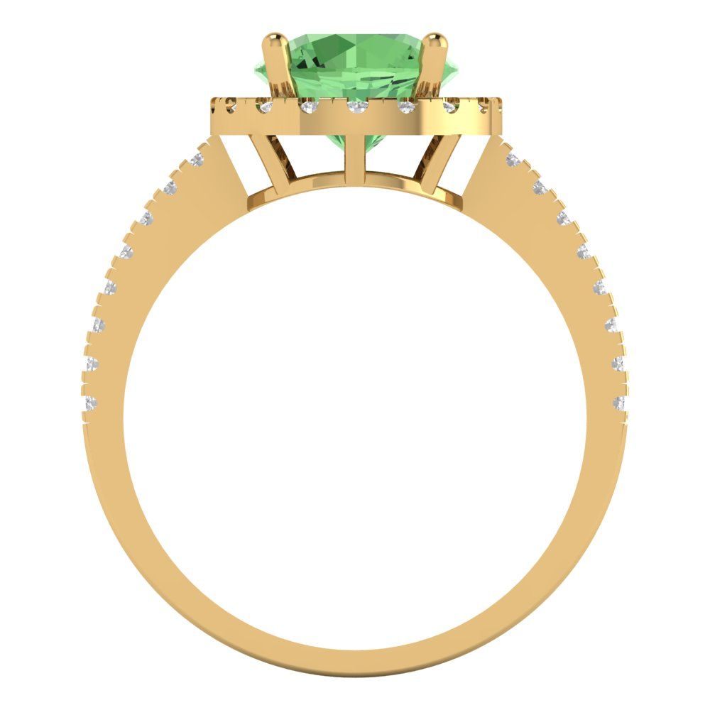 1.8 cttw Zirconia Simulated Green Diamond Hidden Halo Engagement Ring - Solid Gold (VVS1, Round Cut,7.5mm)