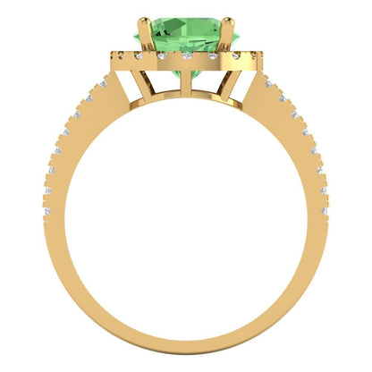 1.8 cttw Zirconia Simulated Green Diamond Hidden Halo Engagement Ring - Solid Gold (VVS1, Round Cut,7.5mm)