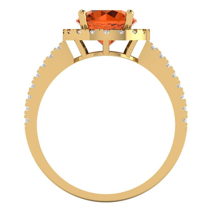 1.8 cttw Zirconia Simulated Red Diamond Hidden Halo Engagement Ring - Solid Gold (VVS1, Round Cut,7.5mm)