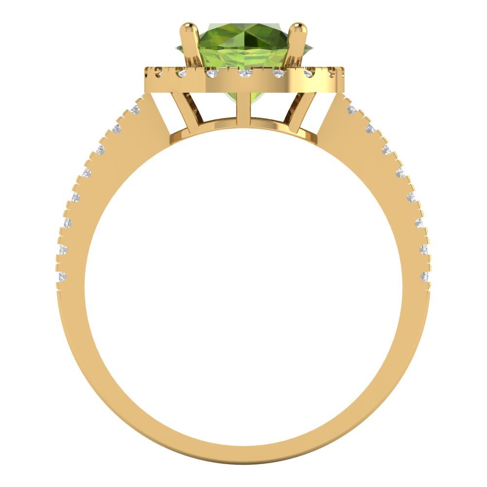 1.8 cttw Natural Peridot Hidden Halo Engagement Ring - Solid Gold (Round Cut,7.5mm)