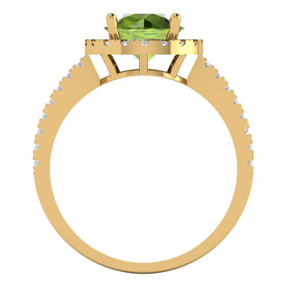 1.8 cttw Natural Peridot Hidden Halo Engagement Ring - Solid Gold (Round Cut,7.5mm)