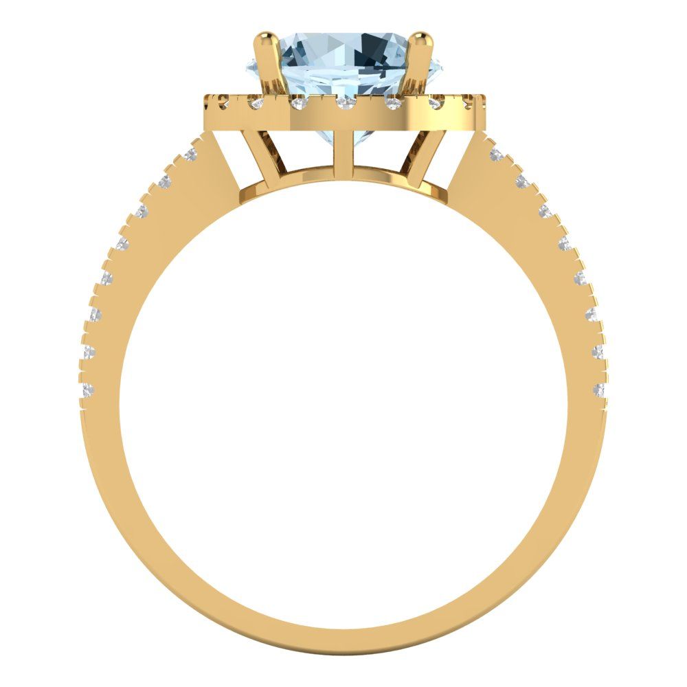 1.8 cttw Natural Sky Blue Topaz Hidden Halo Engagement Ring - Solid Gold (Round Cut,7.5mm)