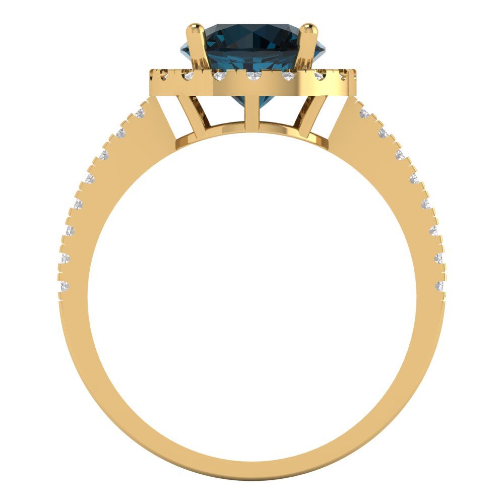 1.8 cttw Natural London Blue Topaz Hidden Halo Engagement Ring - Solid Gold (Round Cut,7.5mm)