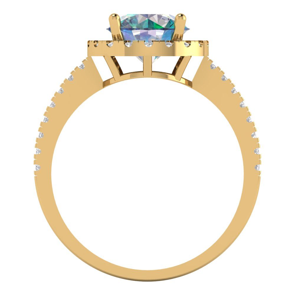 1.8 cttw Blue Moissanite Hidden Halo Engagement Ring - Solid Gold (Round Cut,7.5mm)