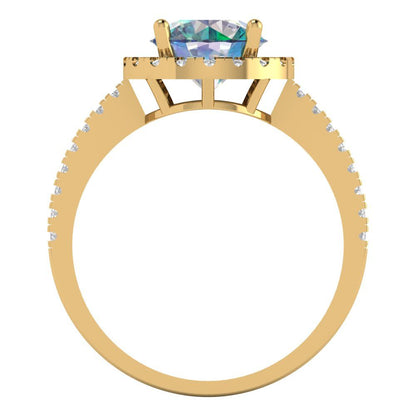 1.8 cttw Blue Moissanite Hidden Halo Engagement Ring - Solid Gold (Round Cut,7.5mm)