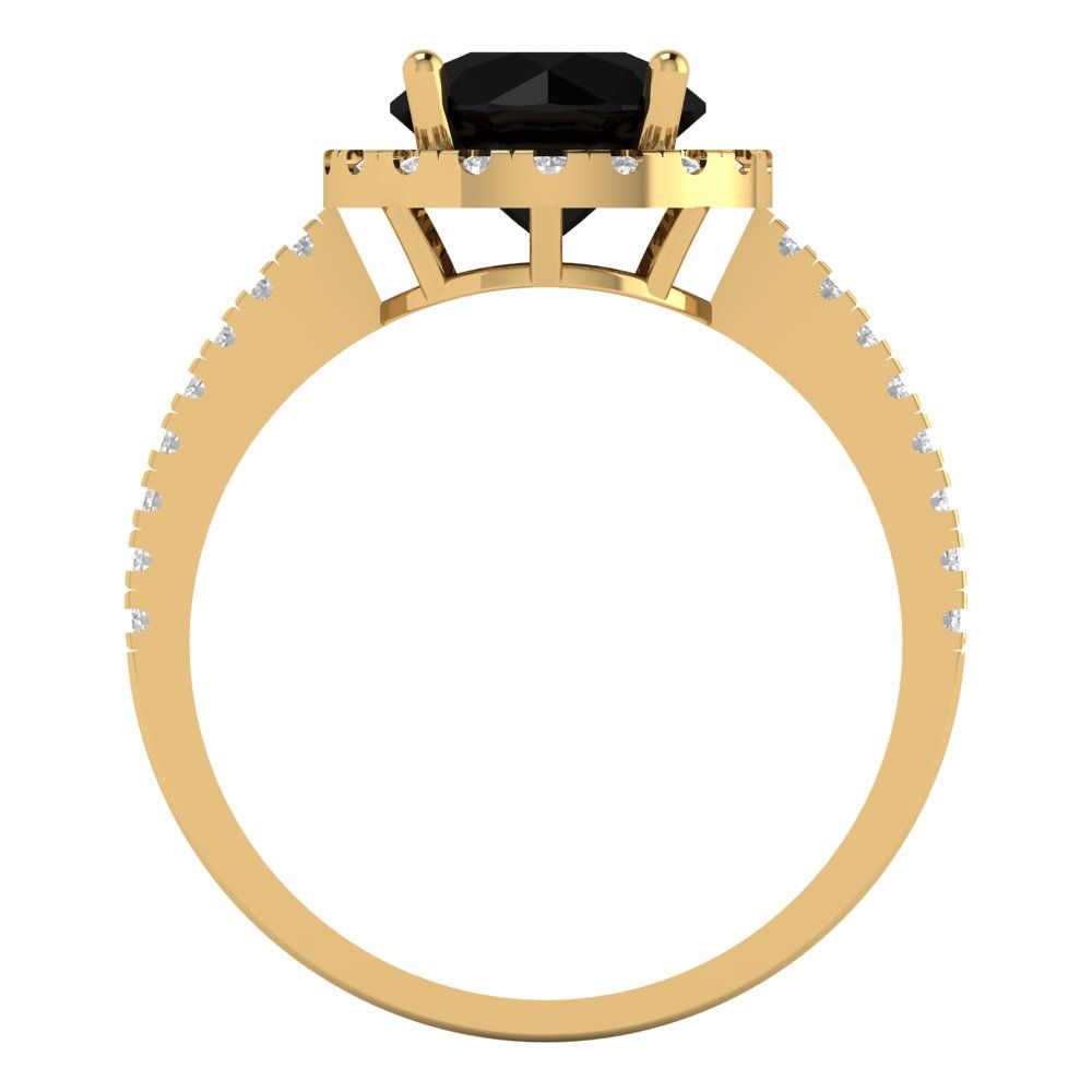 1.8 cttw Natural Onyx Hidden Halo Engagement Ring - Solid Gold (Round Cut,7.5mm)