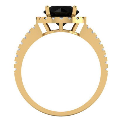 1.8 cttw Natural Onyx Hidden Halo Engagement Ring - Solid Gold (Round Cut,7.5mm)