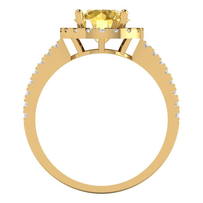 1.8 cttw Zirconia Simulated Yellow Diamond Hidden Halo Engagement Ring - Solid Gold (VVS1, Round Cut,7.5mm)