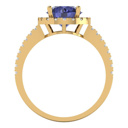 1.8 cttw Simulated Tanzanite Hidden Halo Engagement Ring - Solid Gold (Round Cut,7.5mm)