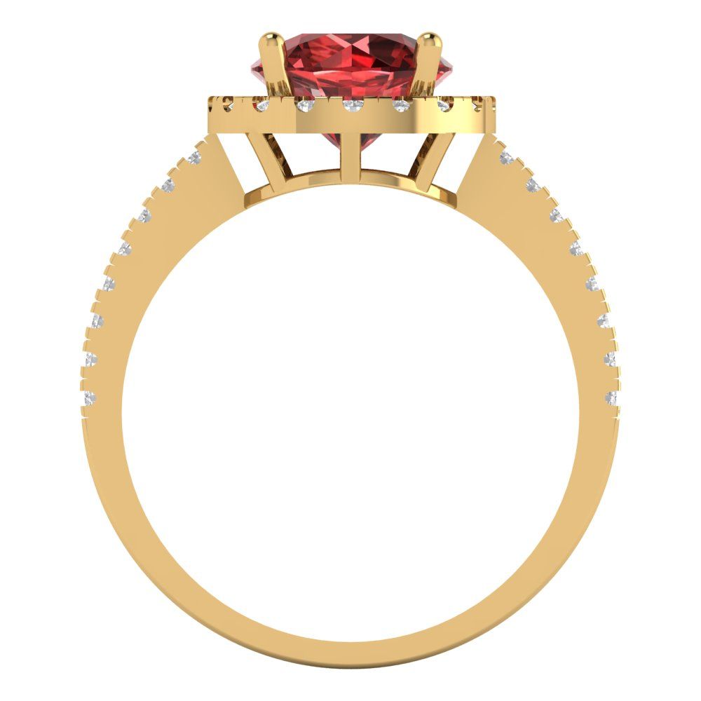1.8 cttw Natural Garnet Hidden Halo Engagement Ring - Solid Gold (Round Cut,7.5mm)