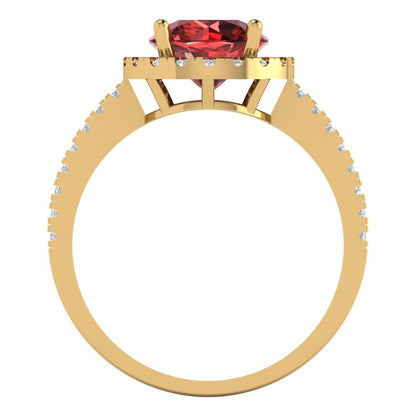 1.8 cttw Natural Garnet Hidden Halo Engagement Ring - Solid Gold (Round Cut,7.5mm)
