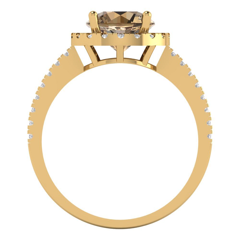1.8 cttw Zirconia Simulated Champagne Diamond Hidden Halo Engagement Ring - Solid Gold (VVS1, Round Cut,7.5mm)