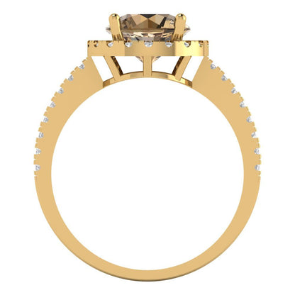 1.8 cttw Zirconia Simulated Champagne Diamond Hidden Halo Engagement Ring - Solid Gold (VVS1, Round Cut,7.5mm)
