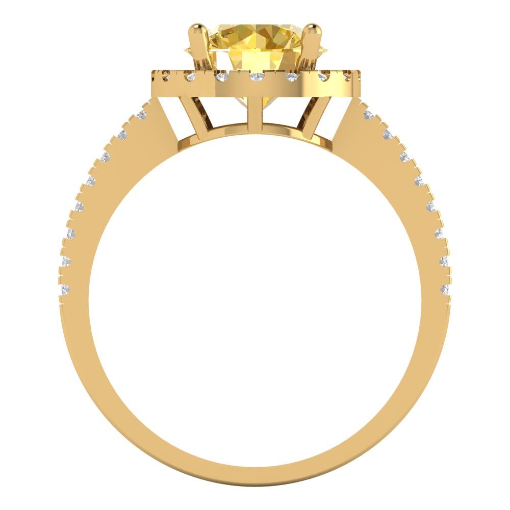 1.8 cttw Natural Citrine Hidden Halo Engagement Ring - Solid Gold (Round Cut,7.5mm)