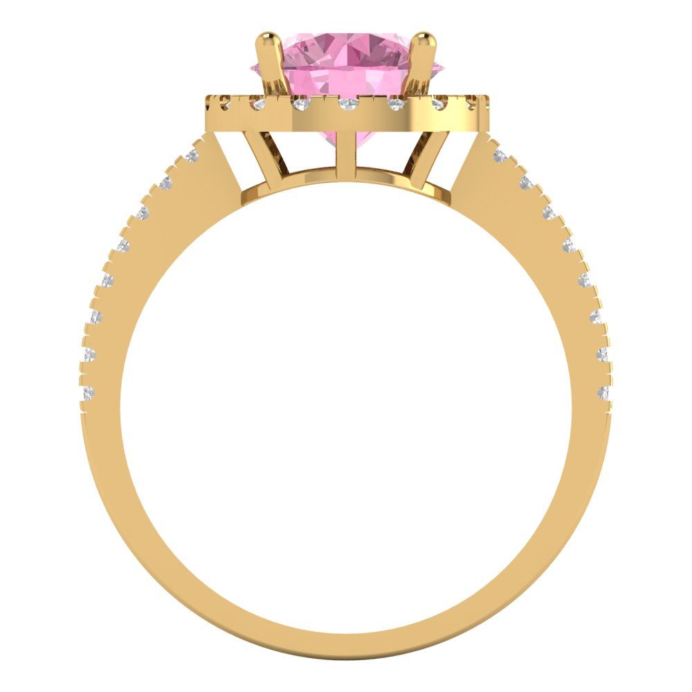 1.8 cttw Zirconia Simulated Pink Diamond Hidden Halo Engagement Ring - Solid Gold (VVS1, Round Cut,7.5mm)