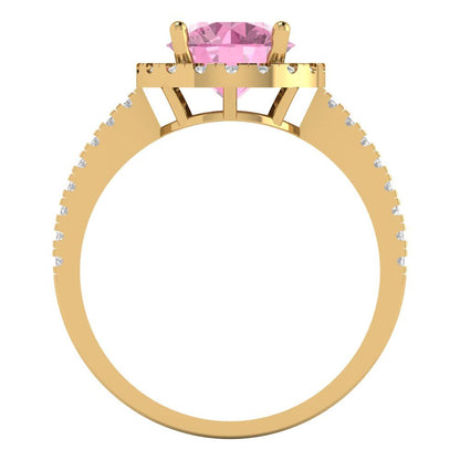 1.8 cttw Zirconia Simulated Pink Diamond Hidden Halo Engagement Ring - Solid Gold (VVS1, Round Cut,7.5mm)