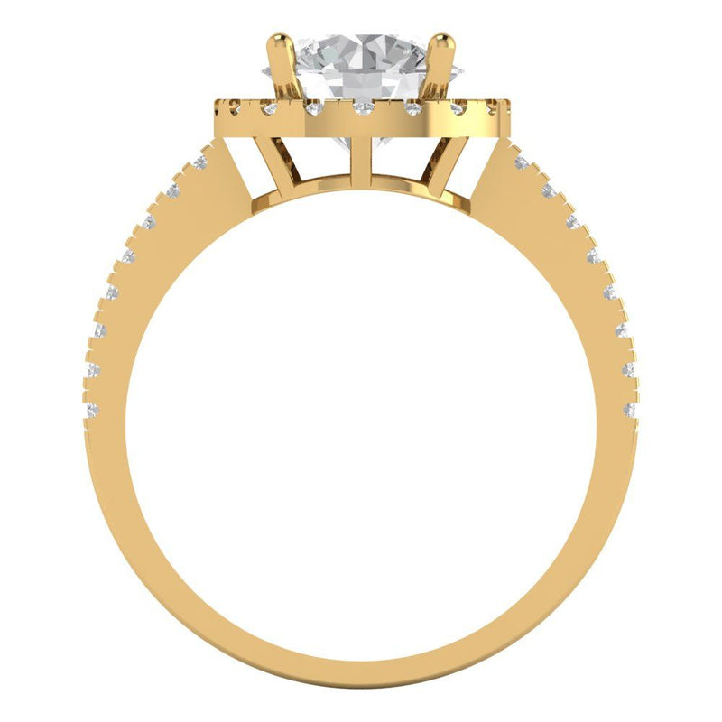 1.86 ct Brilliant Round Cut Natural Diamond Stone Clarity SI1-2 Color G-H Yellow Gold Halo Solitaire with Accents Ring