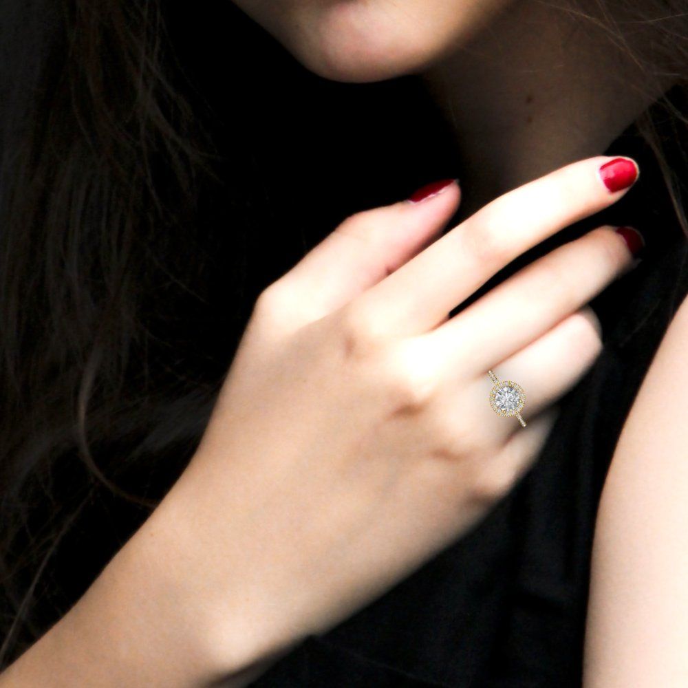 1.8 cttw Certified Moissanite Hidden Halo Engagement Ring - Solid Gold (VVS1, D-F,Round Cut,7.5mm)